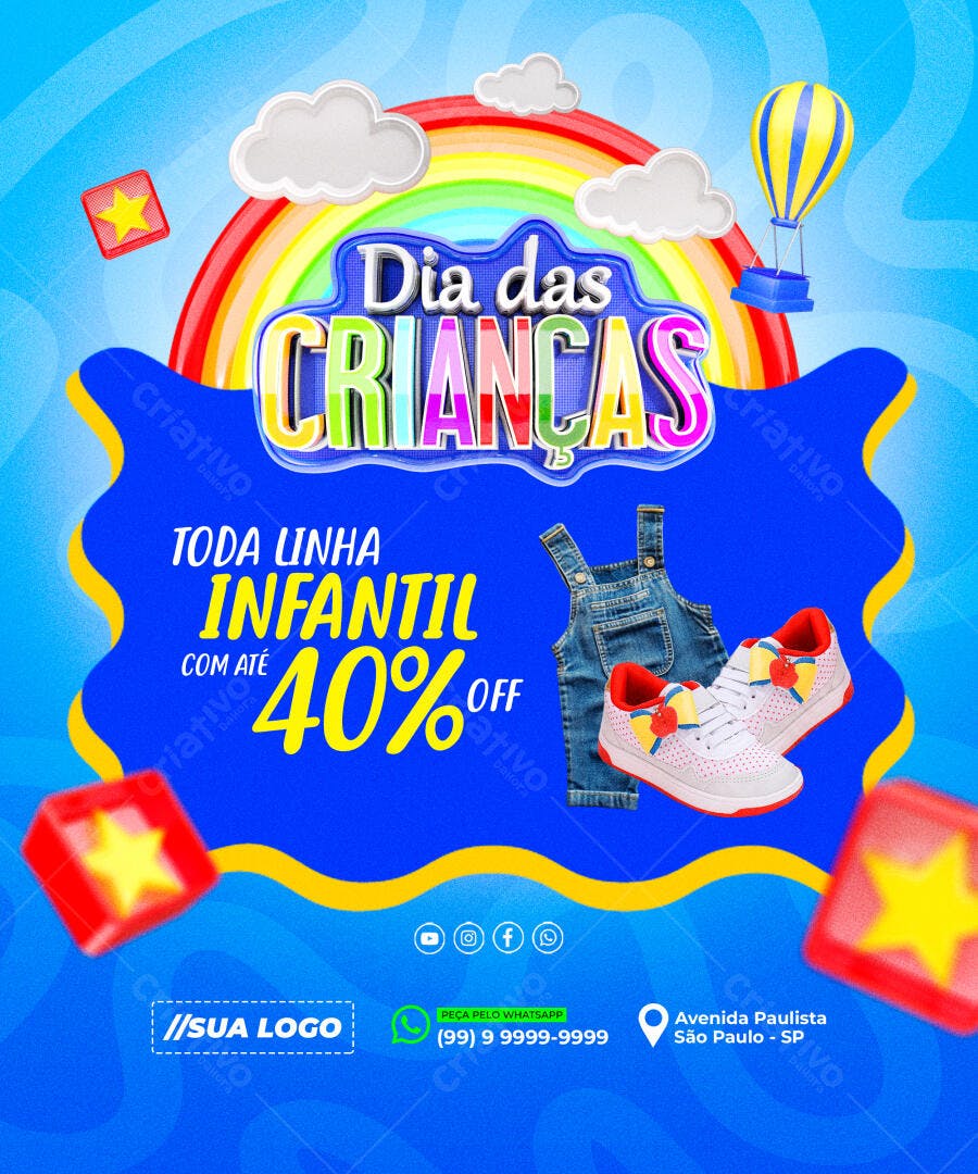 Flyer Dia das Crianças com 40% OFF PSD Editável