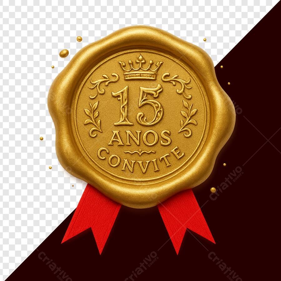 Selo Dourado 15 Anos Convite PNG com fundo transparente para aniversário debutante