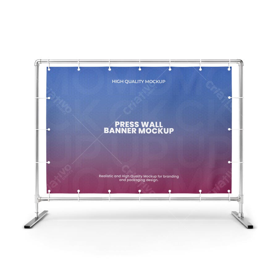 Mockup Realista de Banner para Press Wall: Azul e Vinho