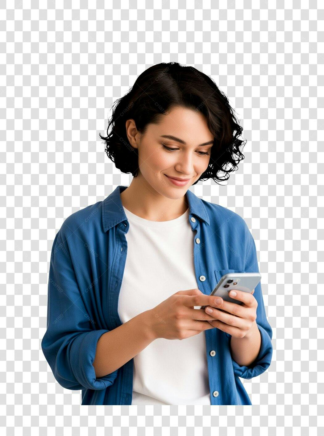 Imagem PNG Mulher usando Smartphone fundo transparente