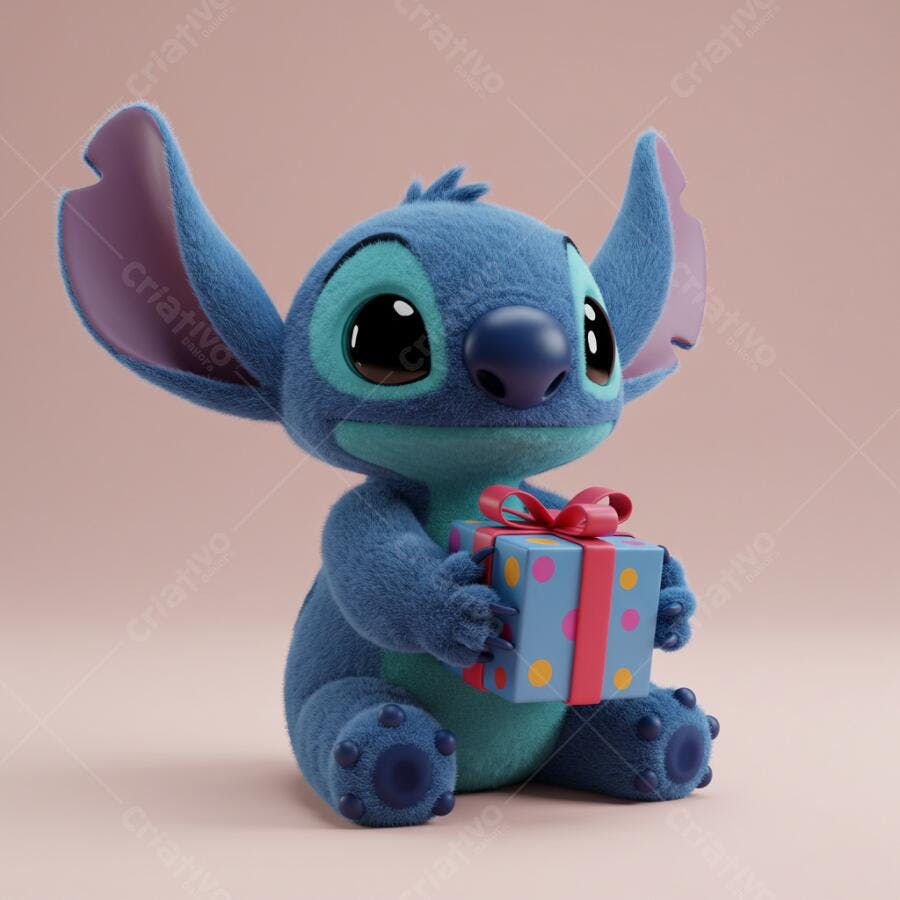 Stitch com presente azul e rosa