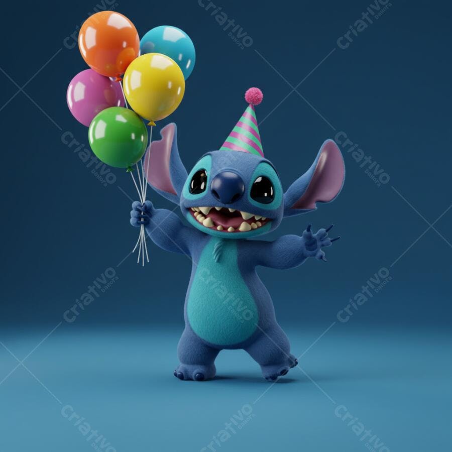 Stitch com balões de festa