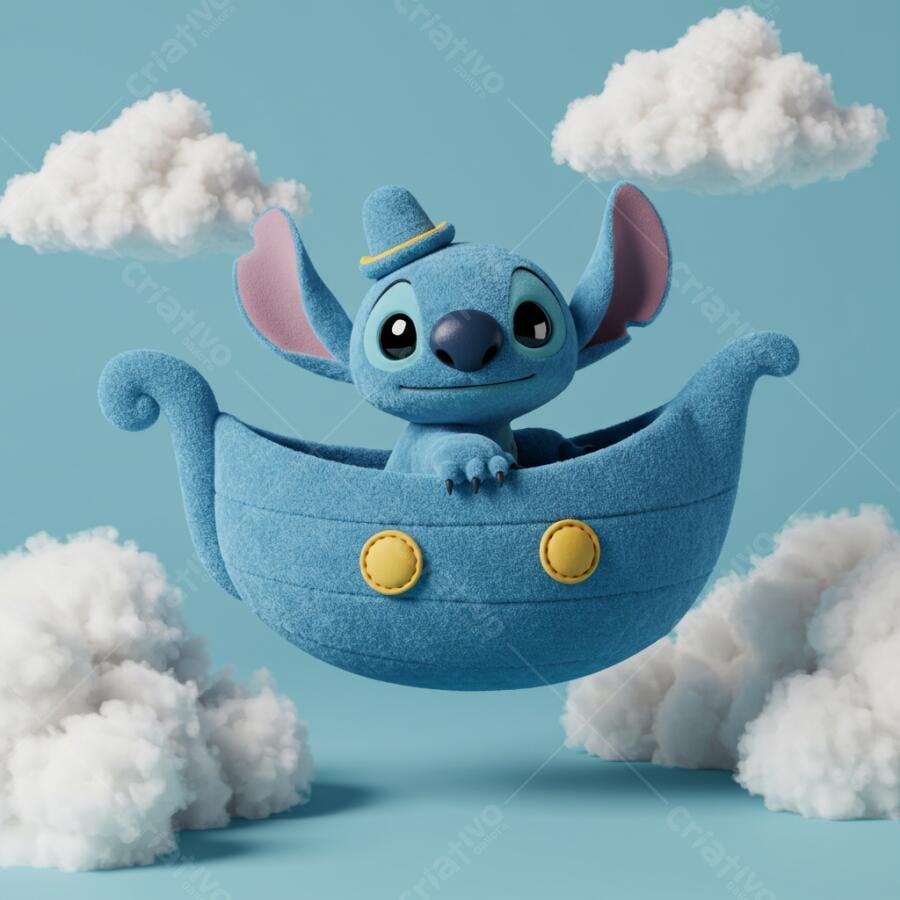 Stitch em Barco Azul nas Nuvens
