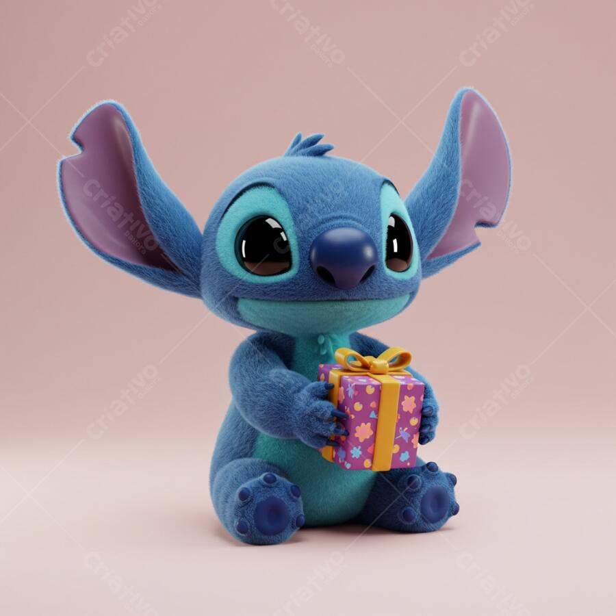 Stitch com presente de aniversário
