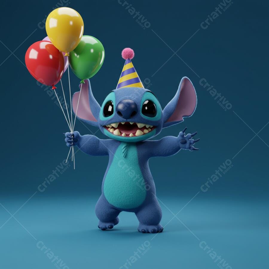 Stitch com balões de festa