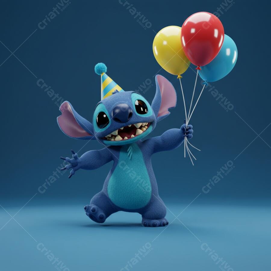 Stitch com balões de festa