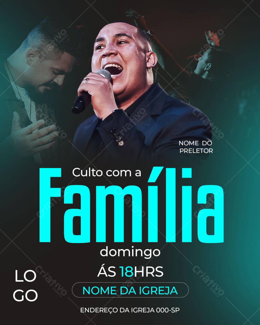 Flyer para Culto Familiar Dominical PSD Editável