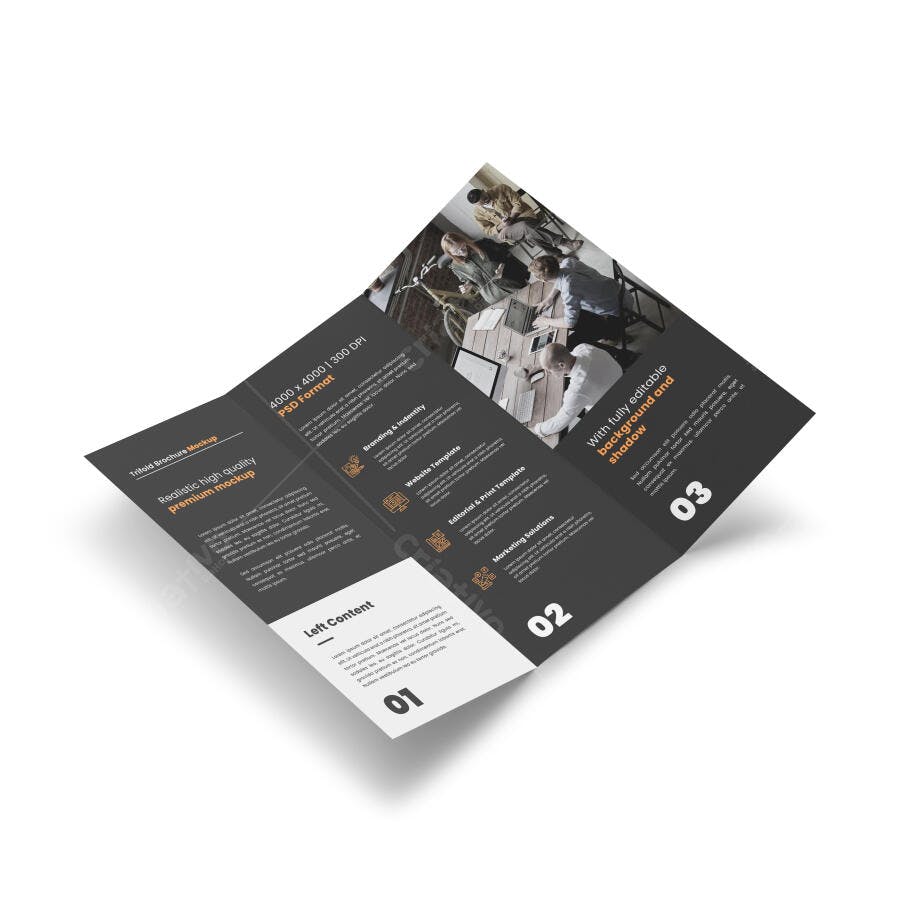 Mockup Trifold Brochure: Design Moderno em Cinza e Laranja