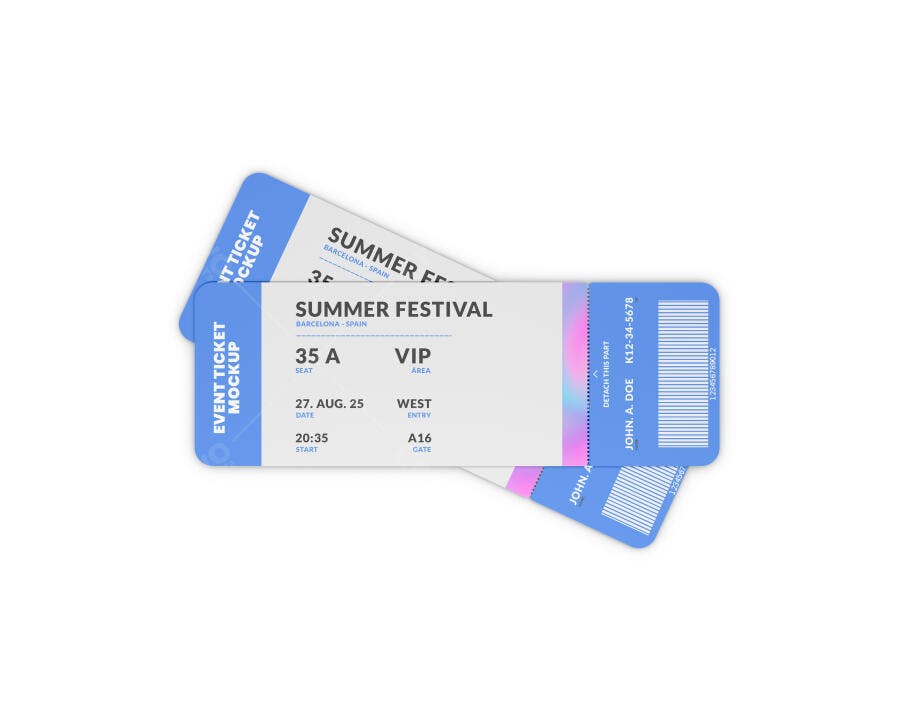 Mockup Ingresso Festival: Design Moderno em Azul e Rosa