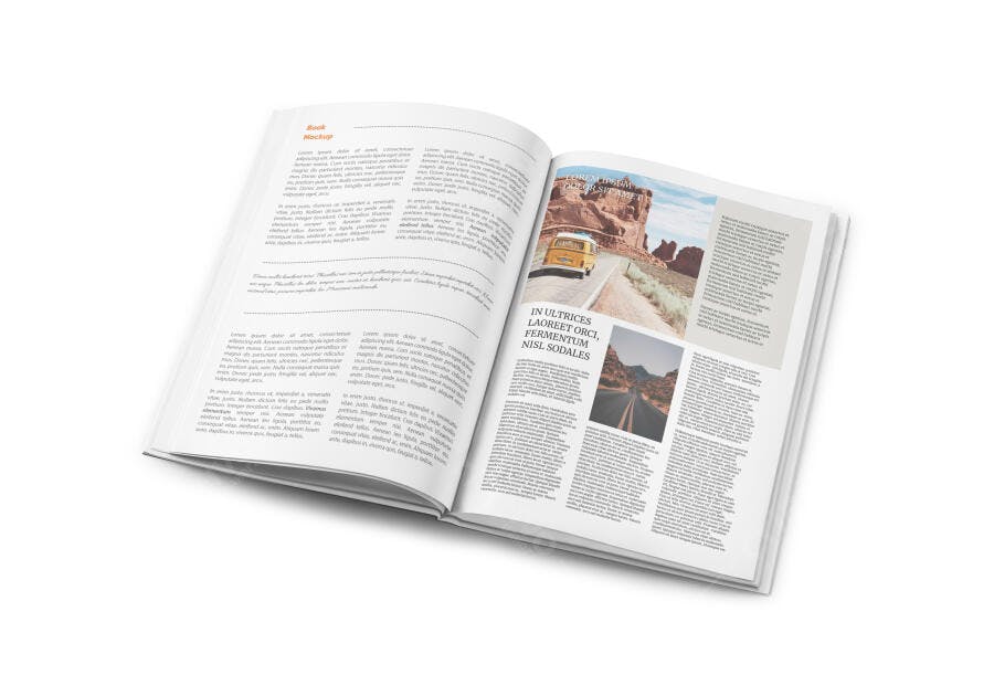 Mockup Realista de Revista Aberta com Fotos de Viagem