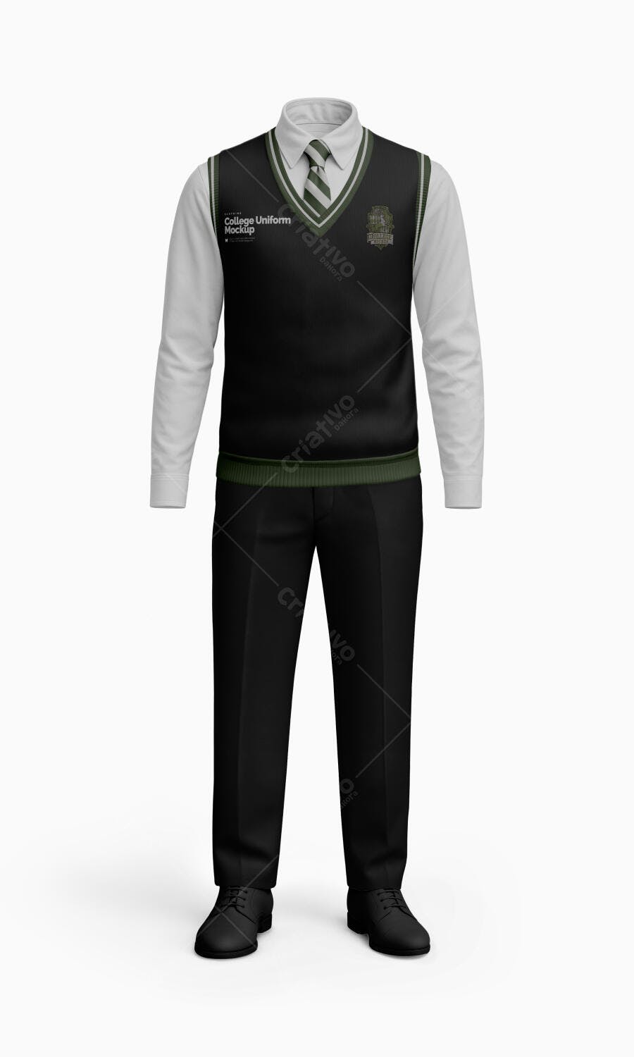 Mockup Uniforme Universitário: Preto, Verde e Branco