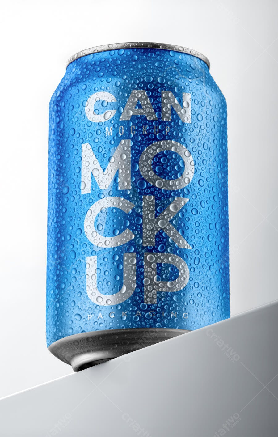 Mockup de Lata de Bebida com Gotas de Água - Azul
