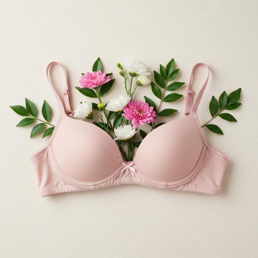 Sutiã rosa com flores delicadas