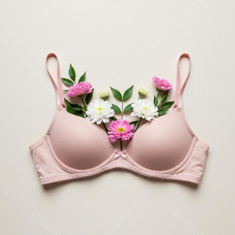 Sutiã rosa com flores delicadas