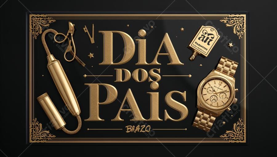 Dia dos Pais com relógio e acessórios dourados