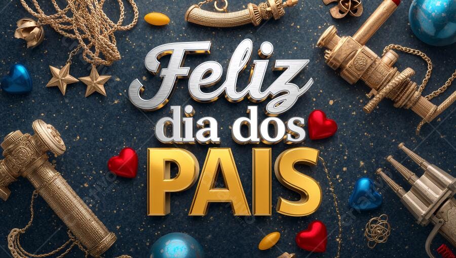 Feliz Dia dos Pais dourado e prateado