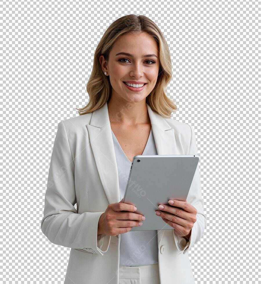 Imagem profissional mulher tablet PNG com fundo transparente