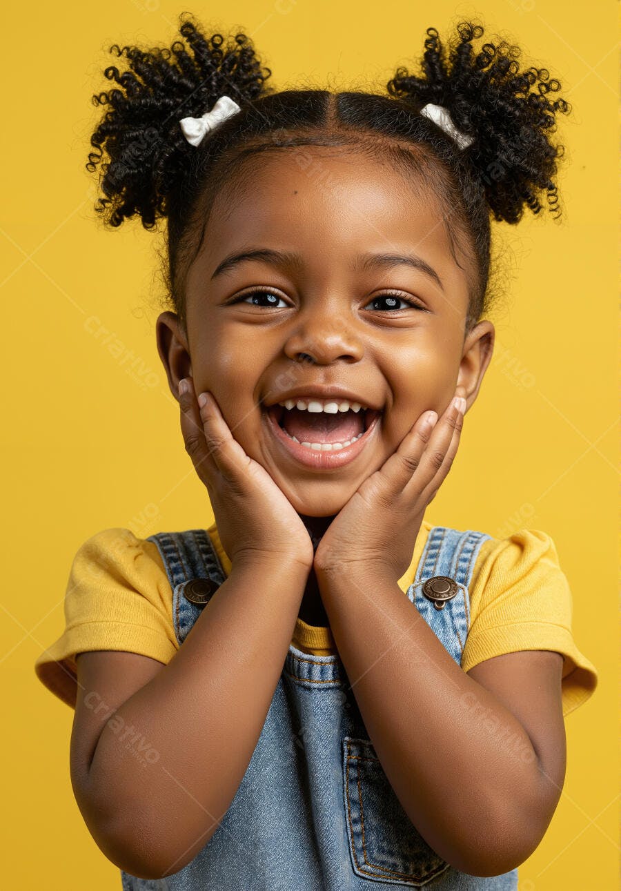 Criança negra alegre fundo amarelo