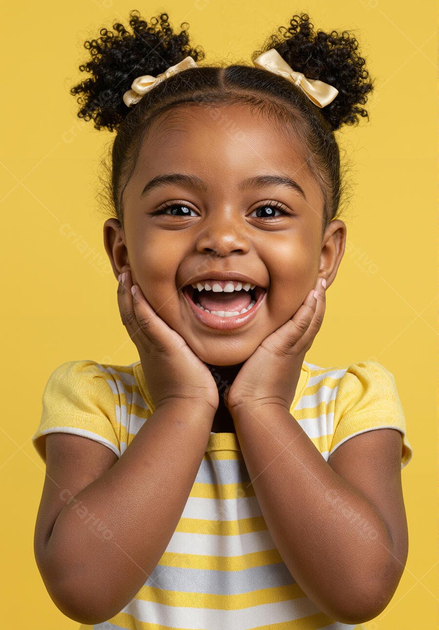 Criança negra rindo fundo amarelo
