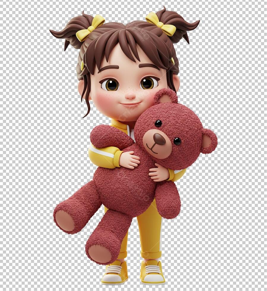 Ilustração Menina com Urso PNG com fundo transparente