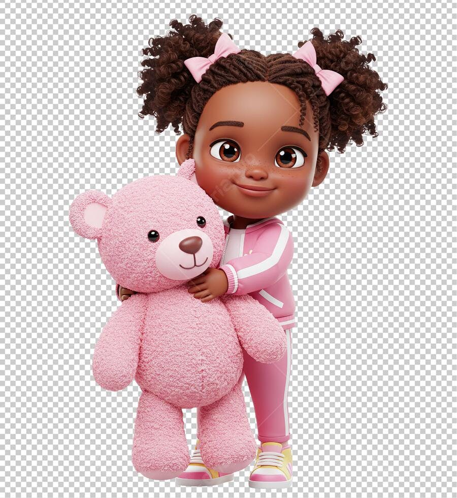 Icone Menina Afro com Ursinho Rosa PNG com fundo transparente