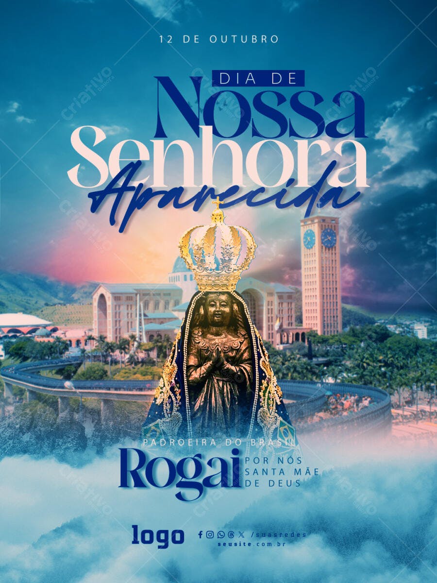 Flyer para Dia de Nossa Senhora Aparecida PSD Editável