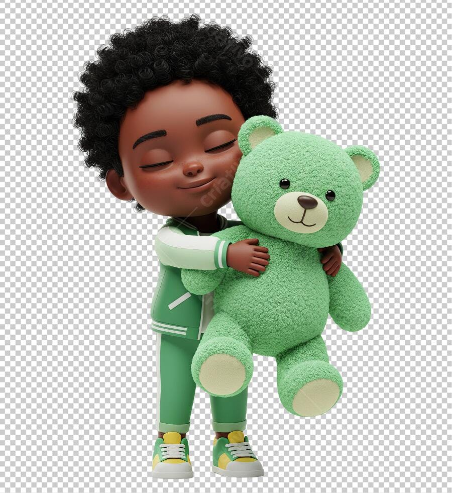 Icone Criança abraçando Urso Verde PNG com fundo transparente