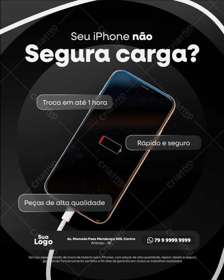 Flyer para reparo de bateria de iPhone PSD Editável