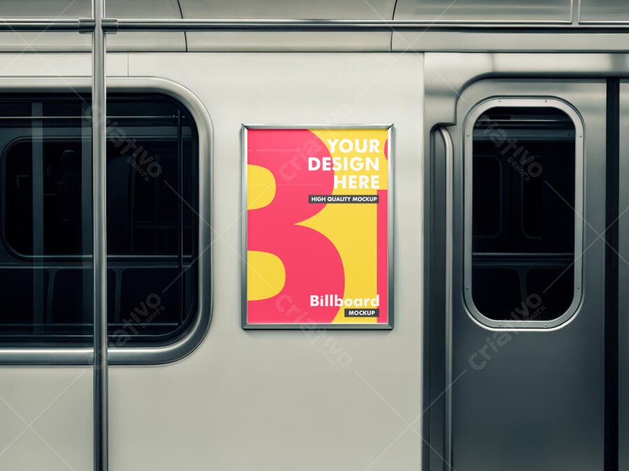 Mockup de Anúncio em Metrô: Design Moderno em Vermelho e Amarelo