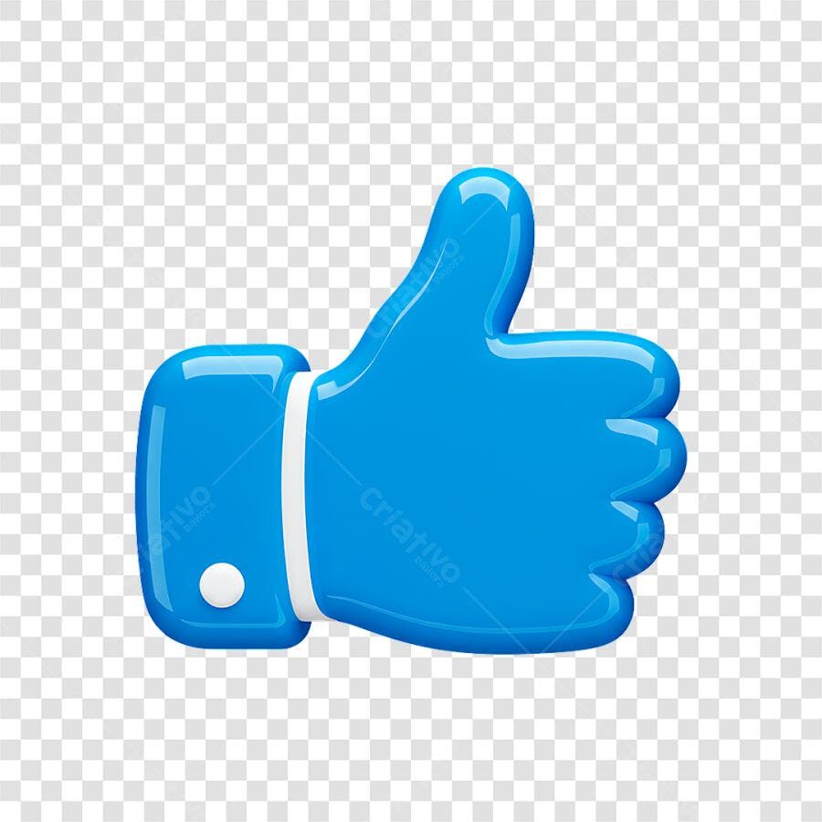 Ícone 3D Curtir Like Azul para Redes Sociais PNG com fundo transparente