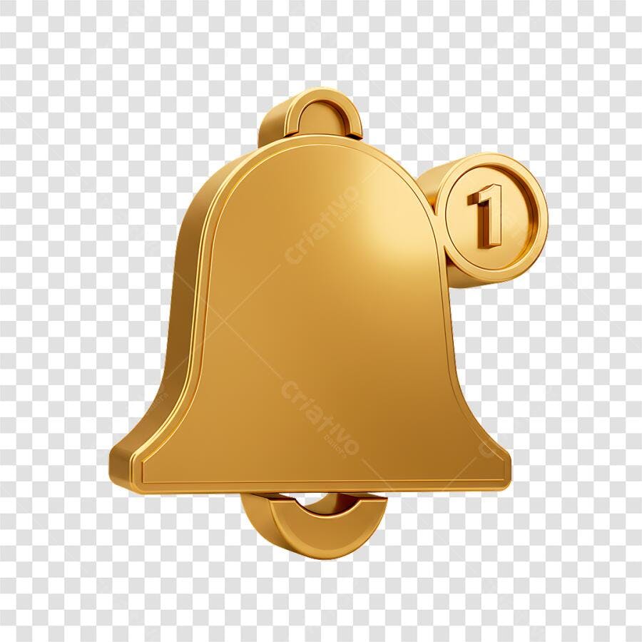 Ícone de Notificação Sino Dourado com Contador 1 PNG com fundo transparente