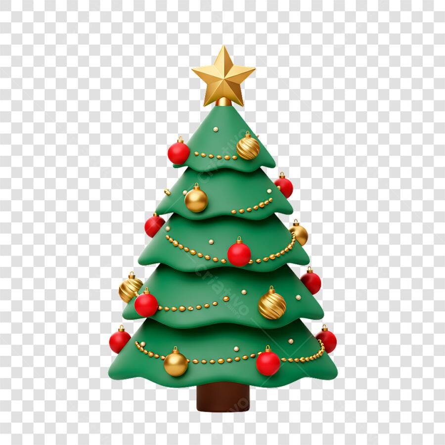 Árvore de Natal 3D decorada para Feliz Natal PNG com fundo transparente