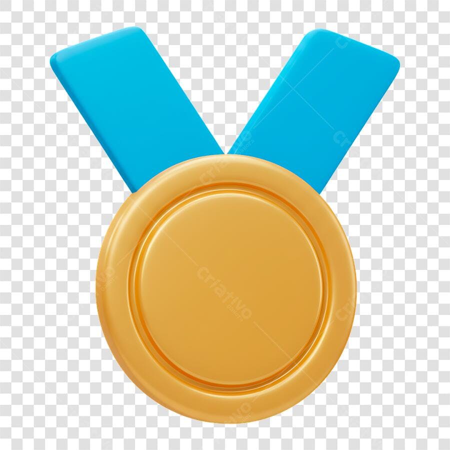 Selo de Vitória Medalha Dourada com Fita Azul PNG com fundo transparente