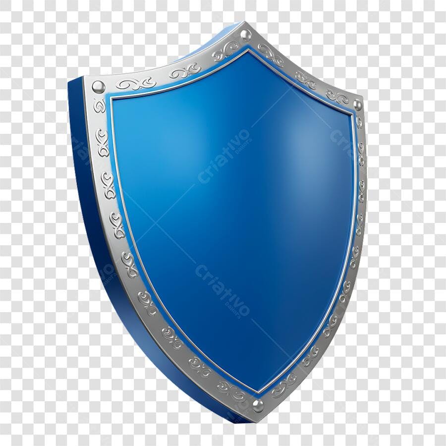 Ícone 3D de Proteção Escudo Azul Metálico e Prateado PNG com fundo transparente