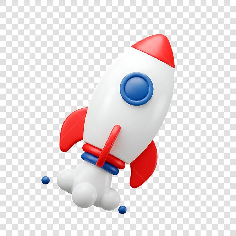 Ícone 3D de Foguete Branco Vermelho Azul para Lançamento Startup PNG com fundo transparente