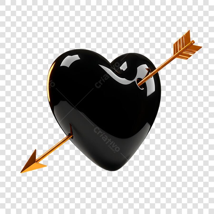 Icone Dia dos Namorados Coração Preto e Seta Dourada PNG com fundo transparente