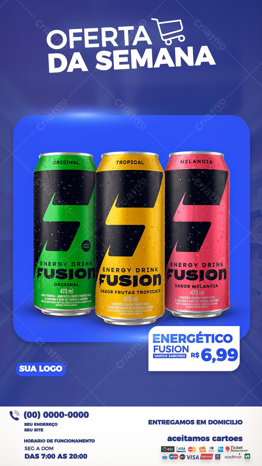Flyer Oferta Energético Fusion Original Tropical Melancia PSD Editável