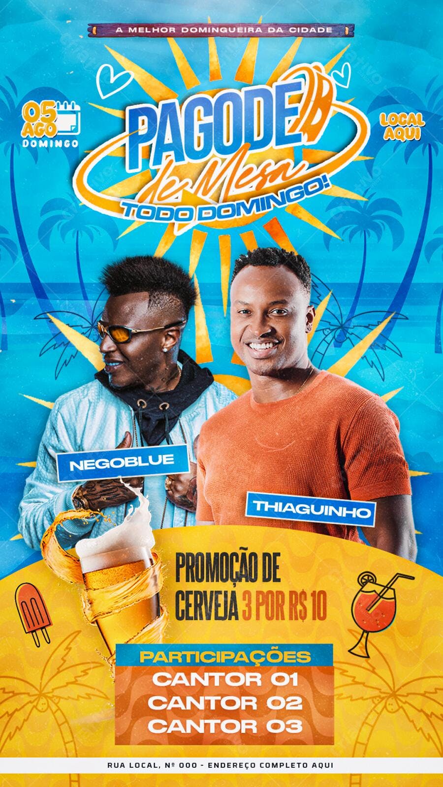 Flyer Pagode de Mesa NegoBlue Thiaguinho Cerveja PSD Editável