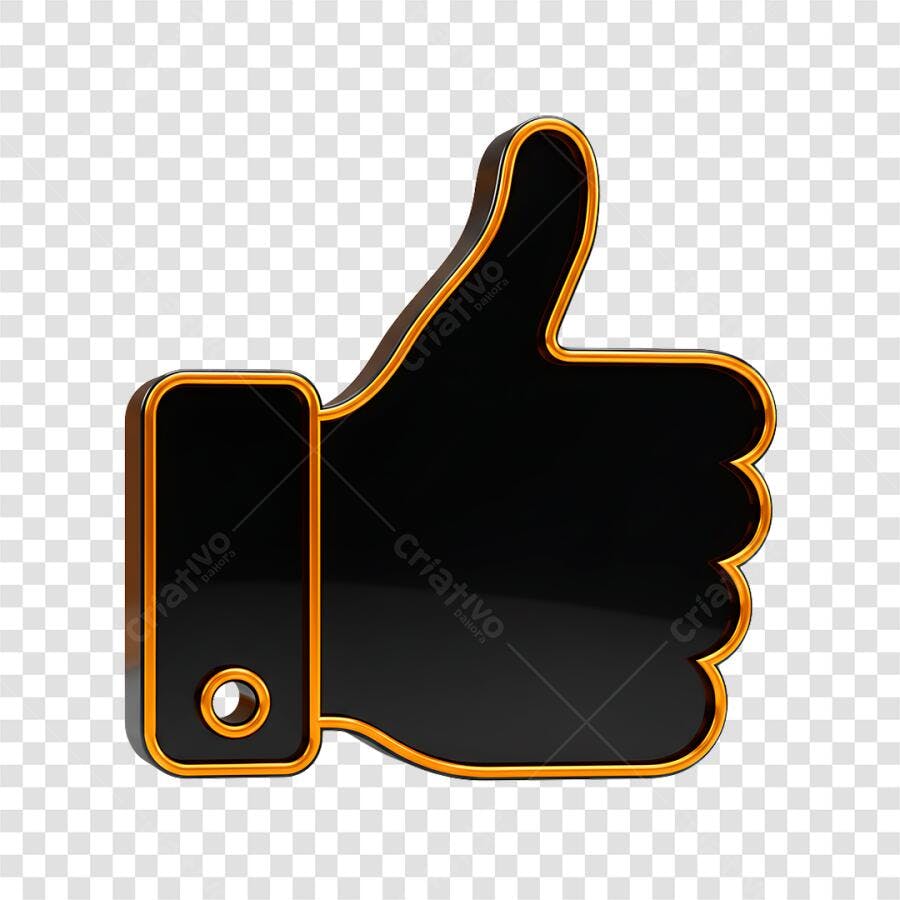Icone de polegar para cima 3D preto e dourado para mídias sociais PNG com fundo transparente