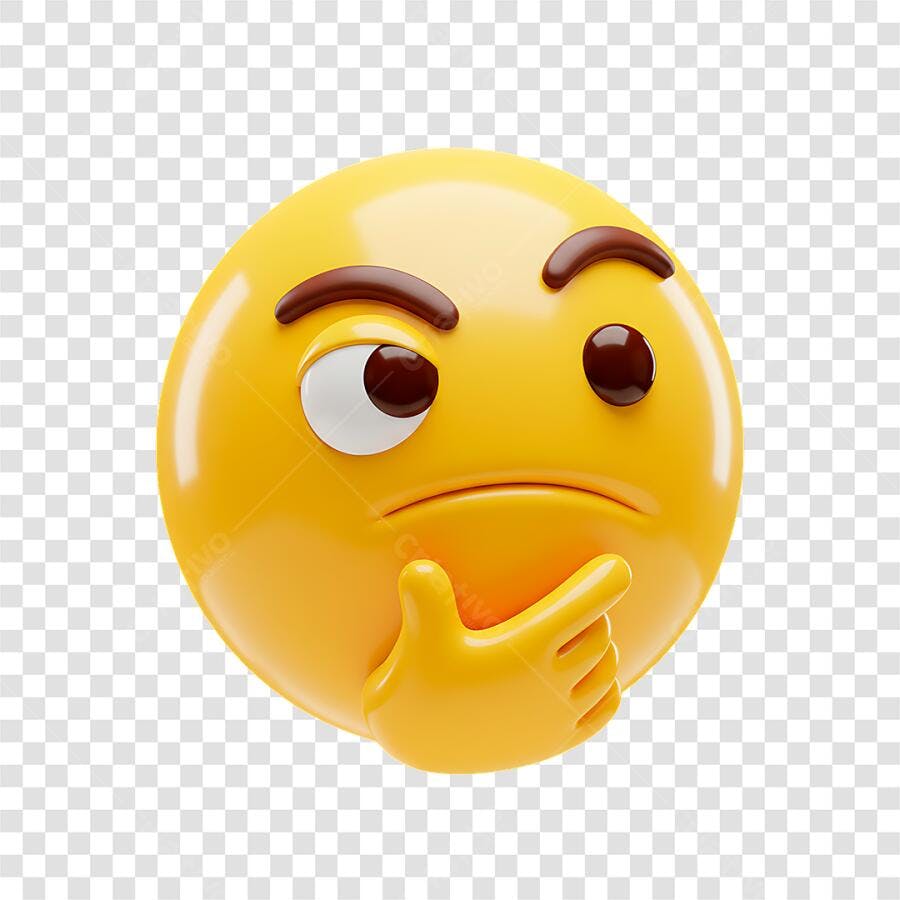 Emoji 3D pensativo amarelo para redes sociais PNG com fundo transparente
