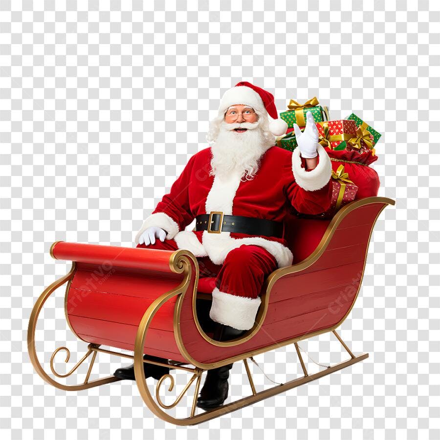 Papai Noel no Trenó com Presentes para Natal 25 de Dezembro PNG com fundo transparente