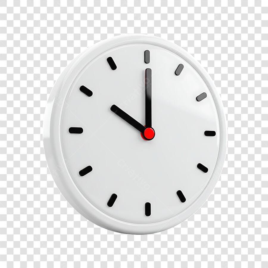 Icone Relógio 3D Branco e Preto para Tempo e Prazo Final PNG com fundo transparente