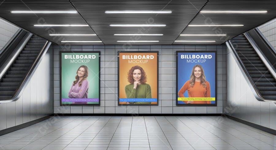 Mockup Realista de Outdoor em Metrô com Mulheres
