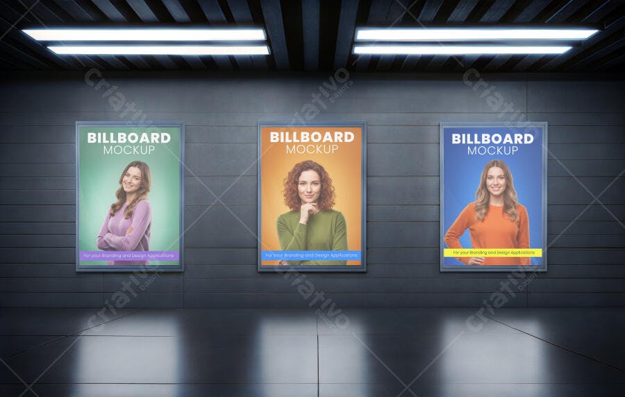 Mockup Realista de Outdoor em Metrô com Mulheres
