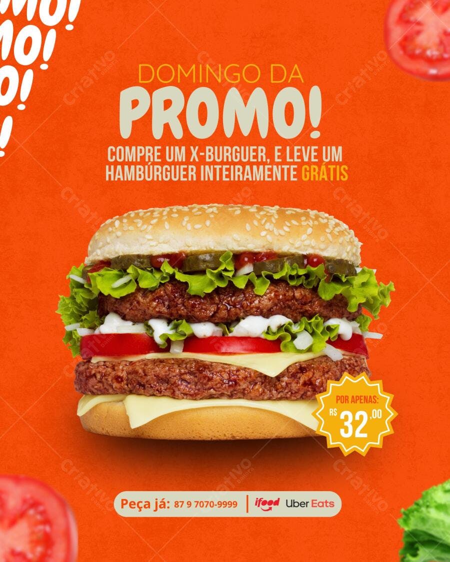 Post Instagram promoção hambúrguer duplo oferta fast food Editável no Canva