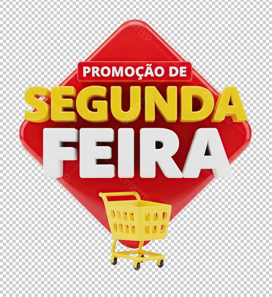 Selo 3D Promocional de Segunda Feira com Carrinho PNG fundo transparente