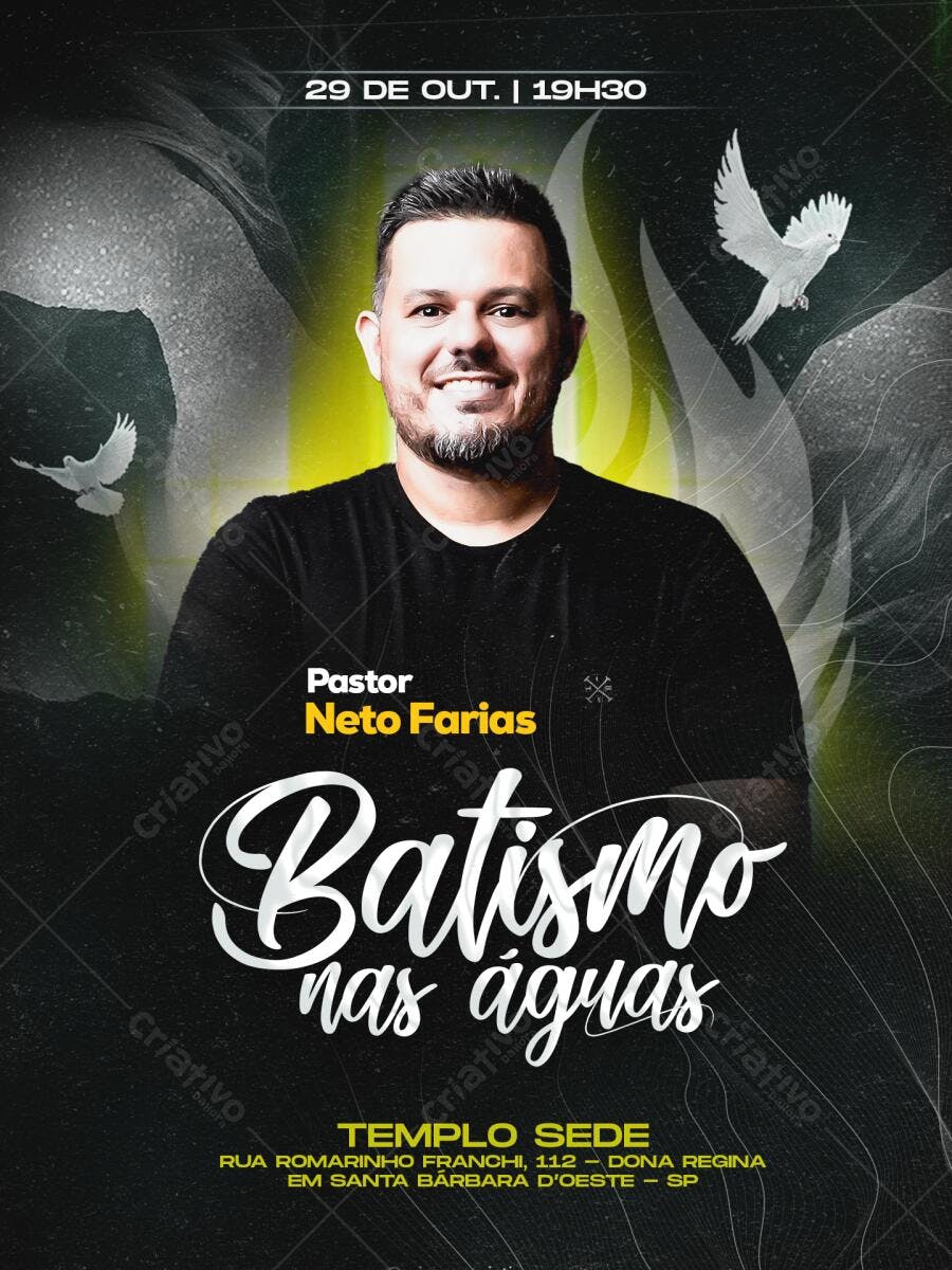 Flyer para Batismo nas Águas Pastor Neto Farias PSD Editável