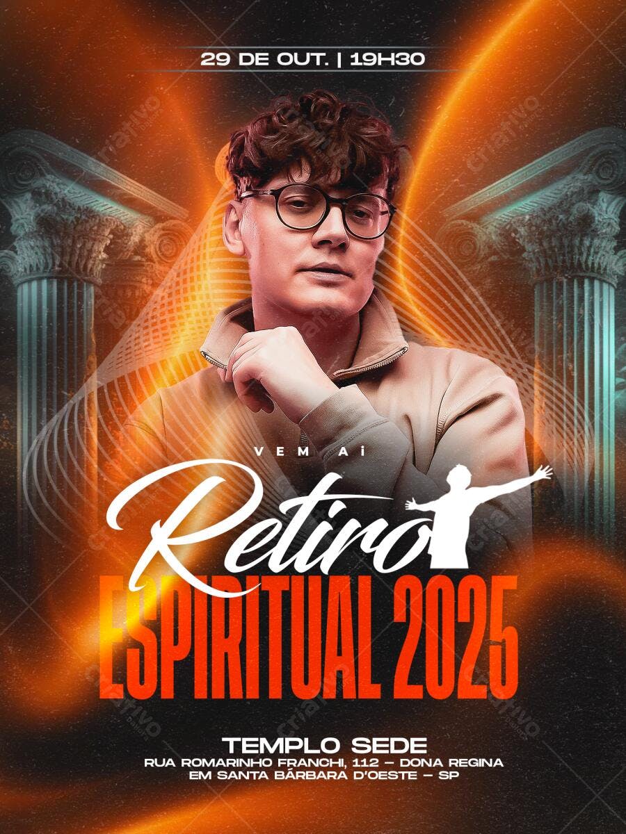 Flyer Retiro Espiritual 2025 Jovem Óculos PSD Editável