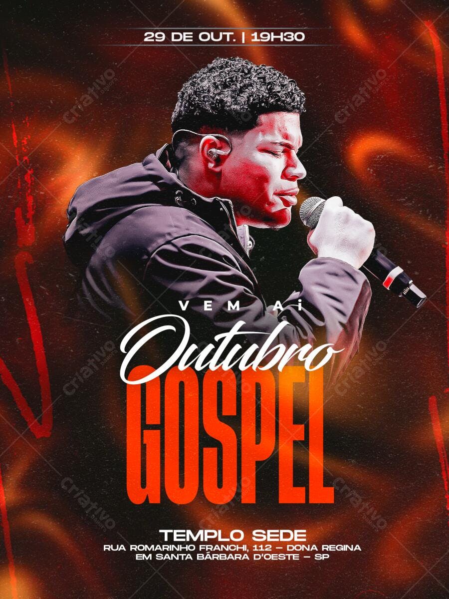 Flyer Evento Outubro Gospel com Cantor Jovem PSD Editável