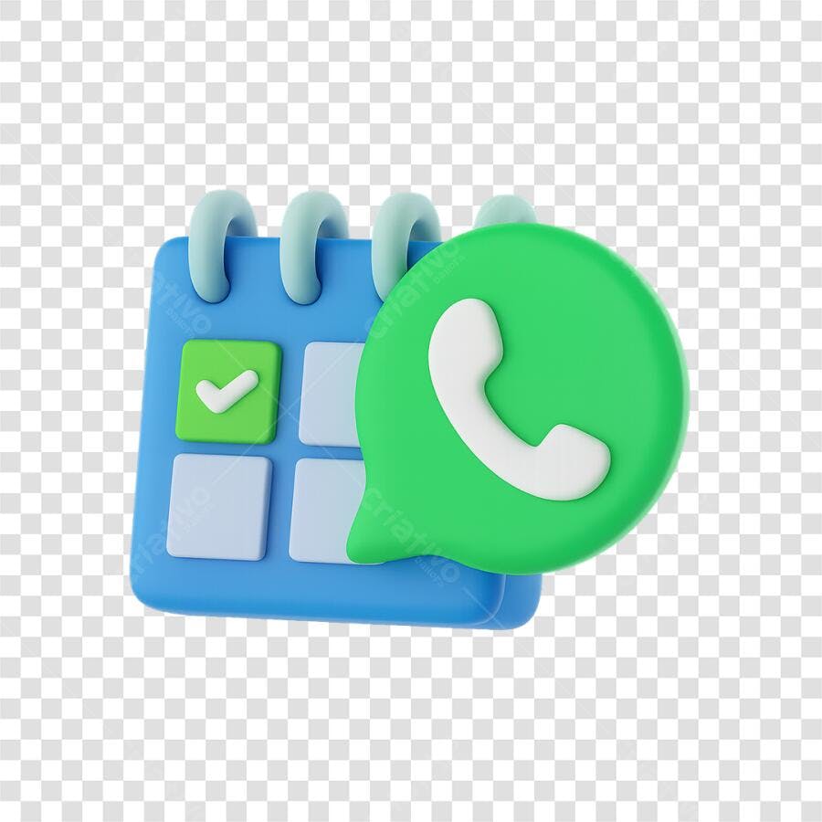 Icone 3D Calendário Agendamento WhatsApp Verde Azul PNG com fundo transparente